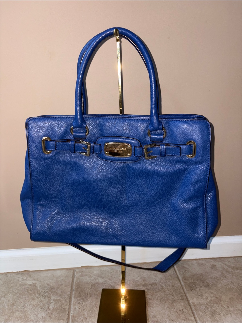 Michael Kors Royal Blue Pebbled Leather Satchel with Gold Hardware